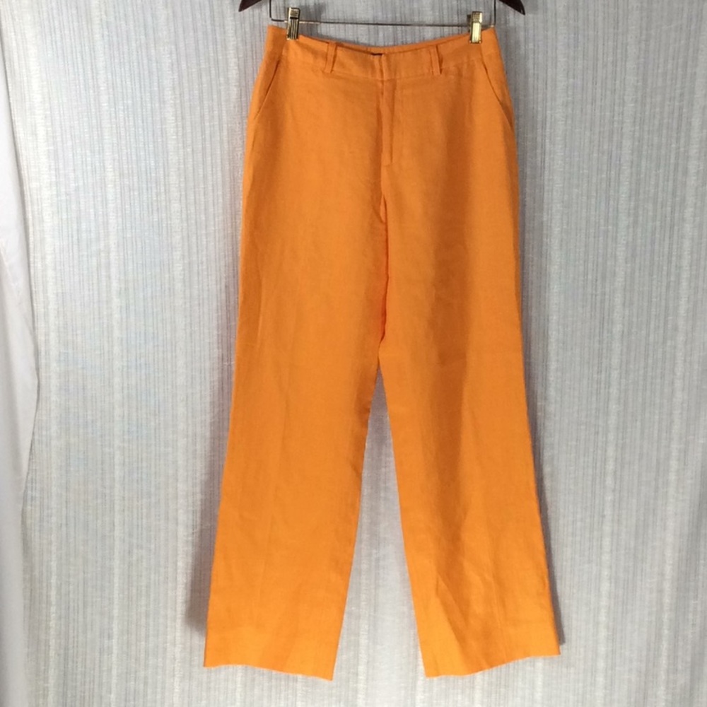 Lauren Ralph Lauren Orange Linen Pants Women's Size 4 Wide Leg Trouser